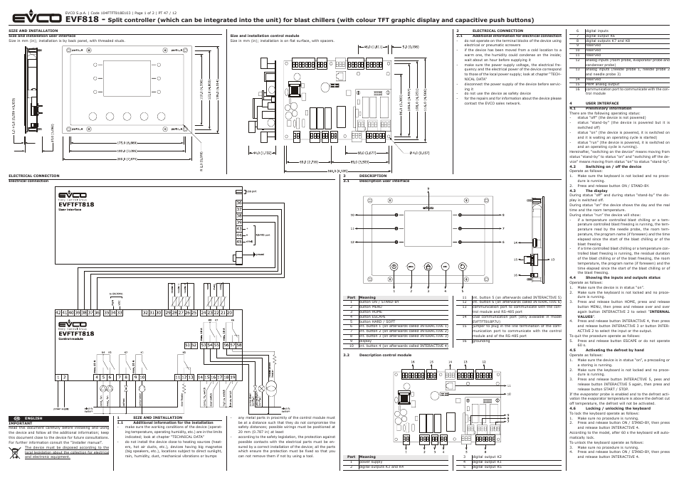 EVCO EVFTFT818P7U User Manual | 2 pages