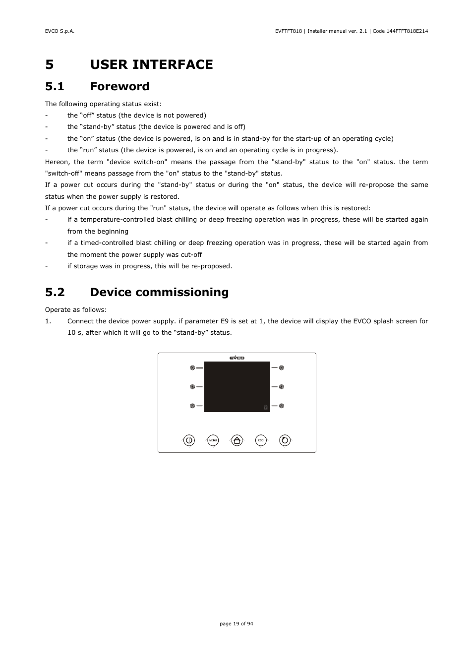 5user interface, 1 foreword, 2 device commissioning | EVCO EVFTFT818P7U Installer manual User Manual | Page 19 / 94