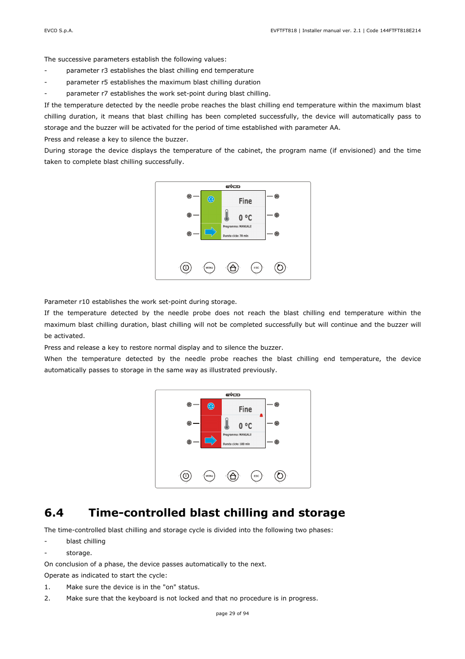 4 time-controlled blast chilling and storage | EVCO EVFTFT818P7U Installer manual User Manual | Page 29 / 94