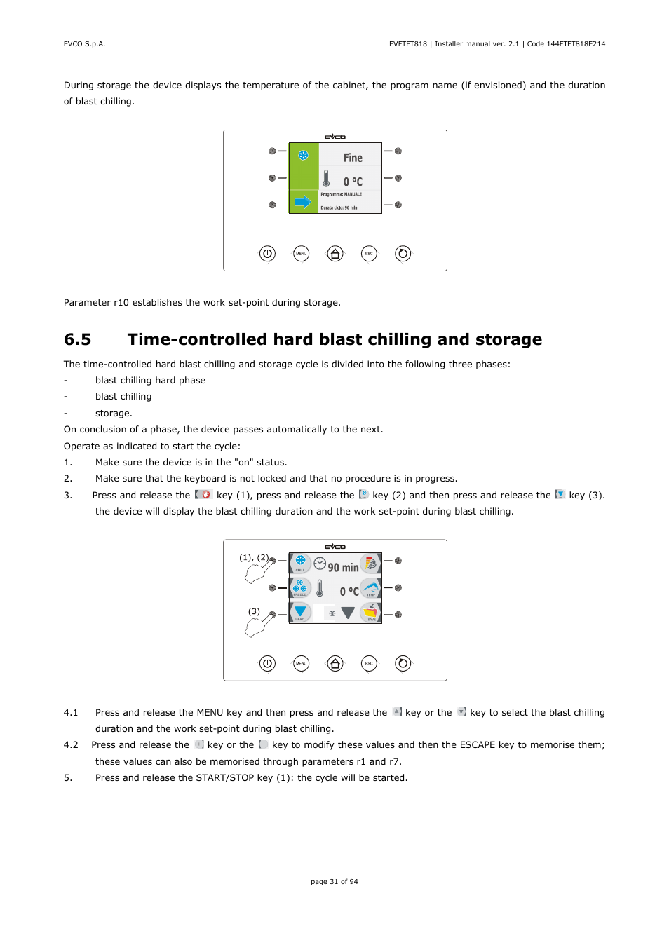 5 time-controlled hard blast chilling and storage | EVCO EVFTFT818P7U Installer manual User Manual | Page 31 / 94