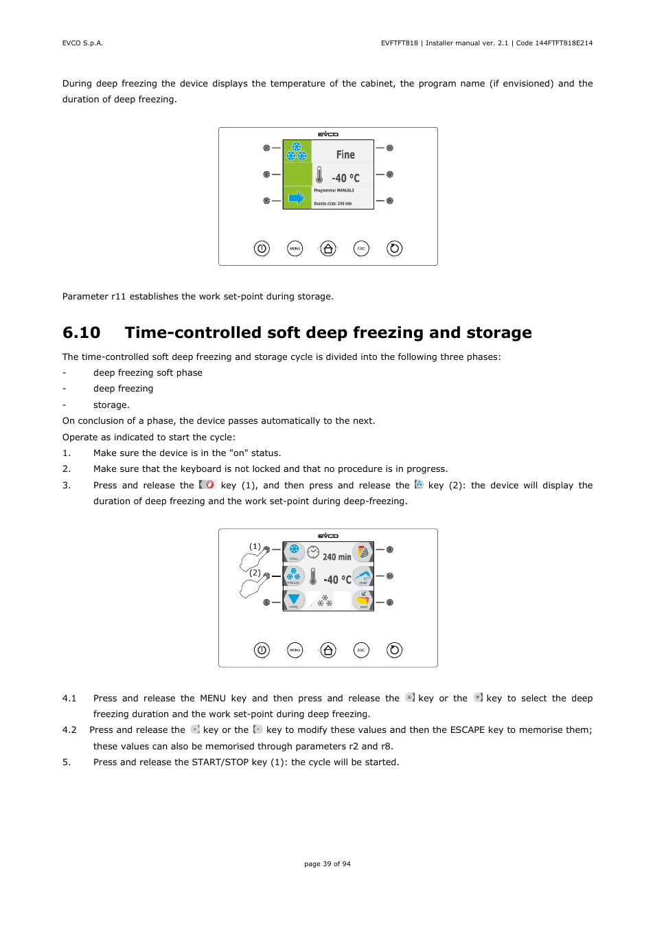 10 time-controlled soft deep freezing and storage | EVCO EVFTFT818P7U Installer manual User Manual | Page 39 / 94