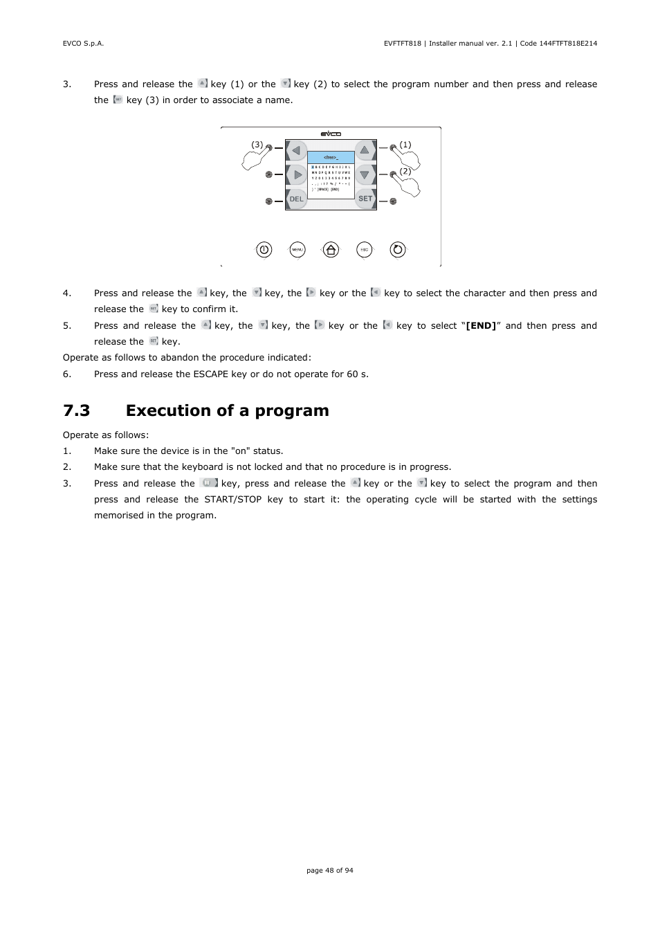 3 execution of a program | EVCO EVFTFT818P7U Installer manual User Manual | Page 48 / 94