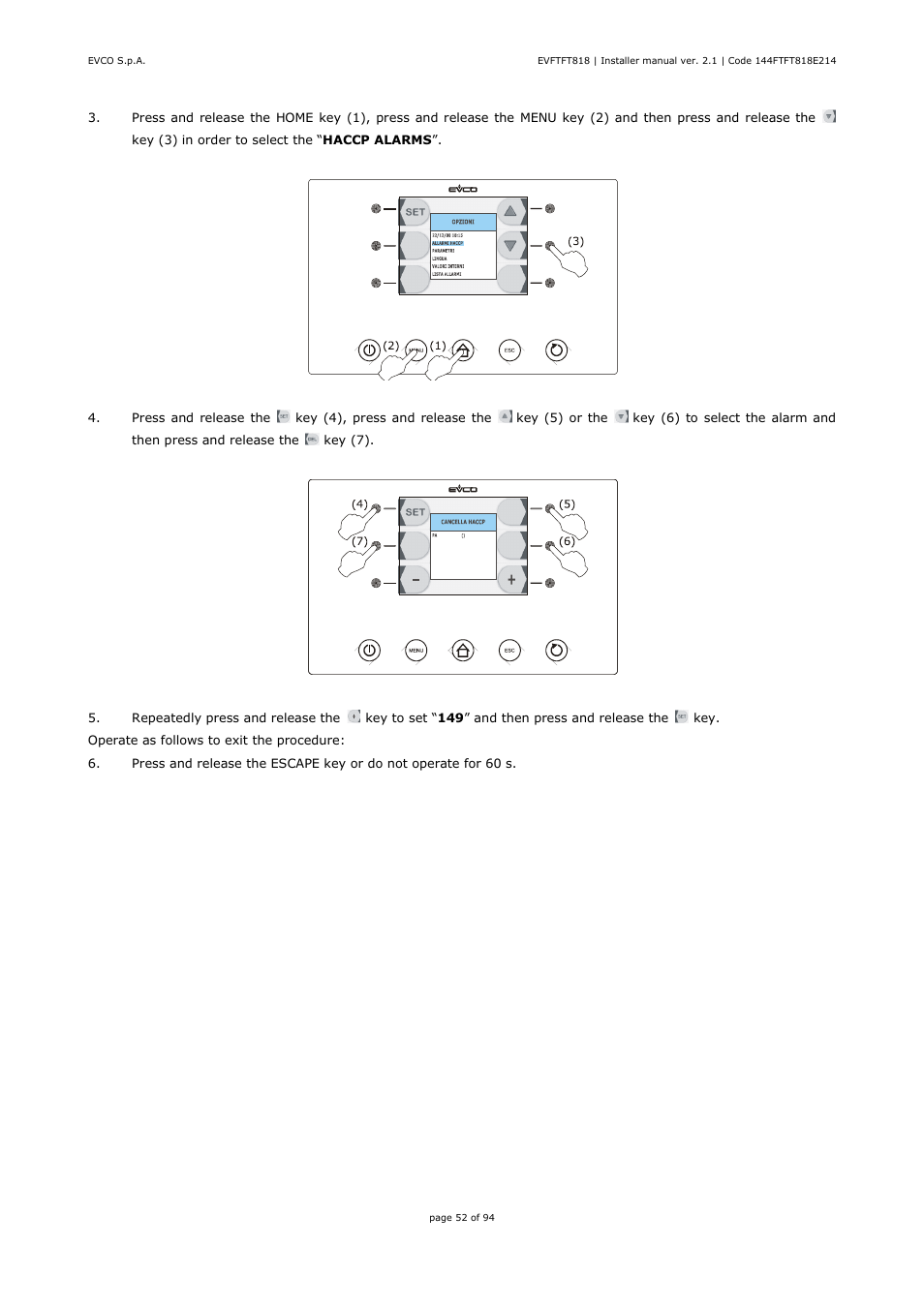 EVCO EVFTFT818P7U Installer manual User Manual | Page 52 / 94