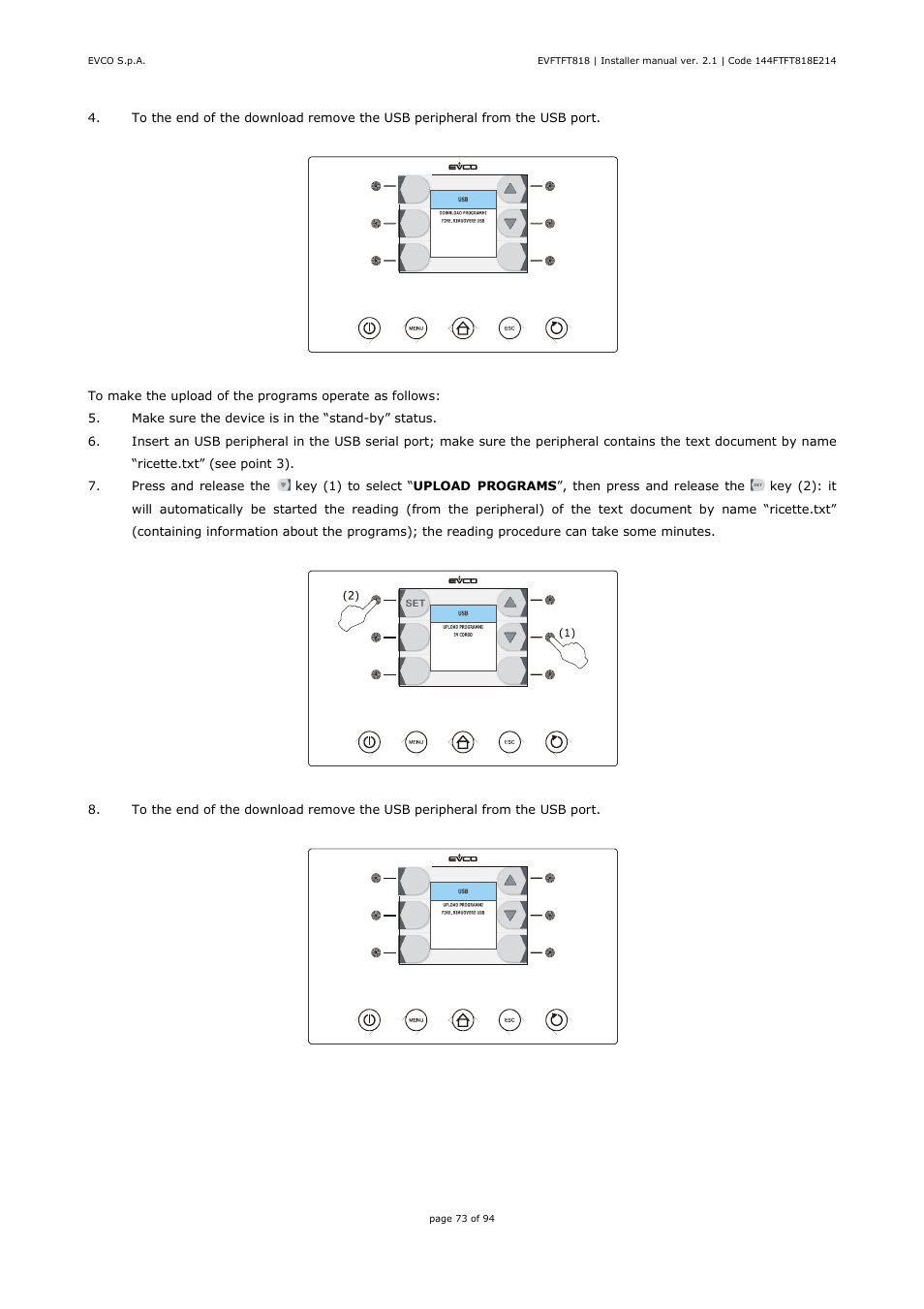 EVCO EVFTFT818P7U Installer manual User Manual | Page 73 / 94
