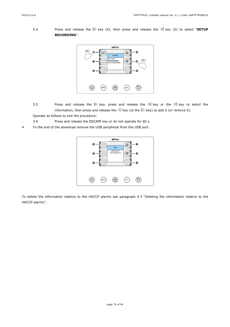 EVCO EVFTFT818P7U Installer manual User Manual | Page 75 / 94