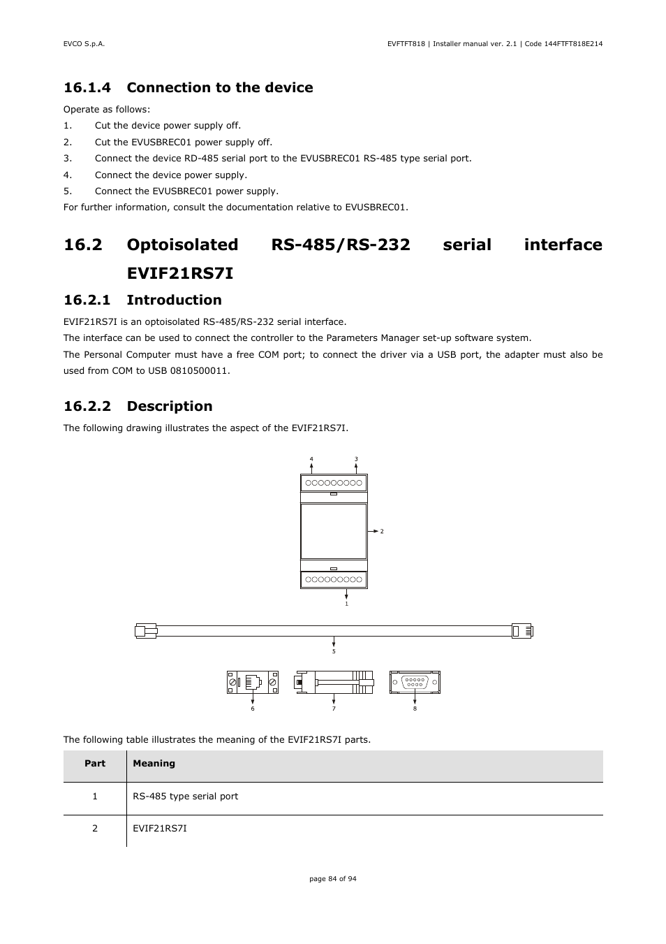 4 connection to the device, 1 introduction, 2 description | EVCO EVFTFT818P7U Installer manual User Manual | Page 84 / 94