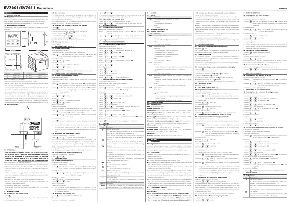 EVCO EV7611J6 User Manual | 2 pages