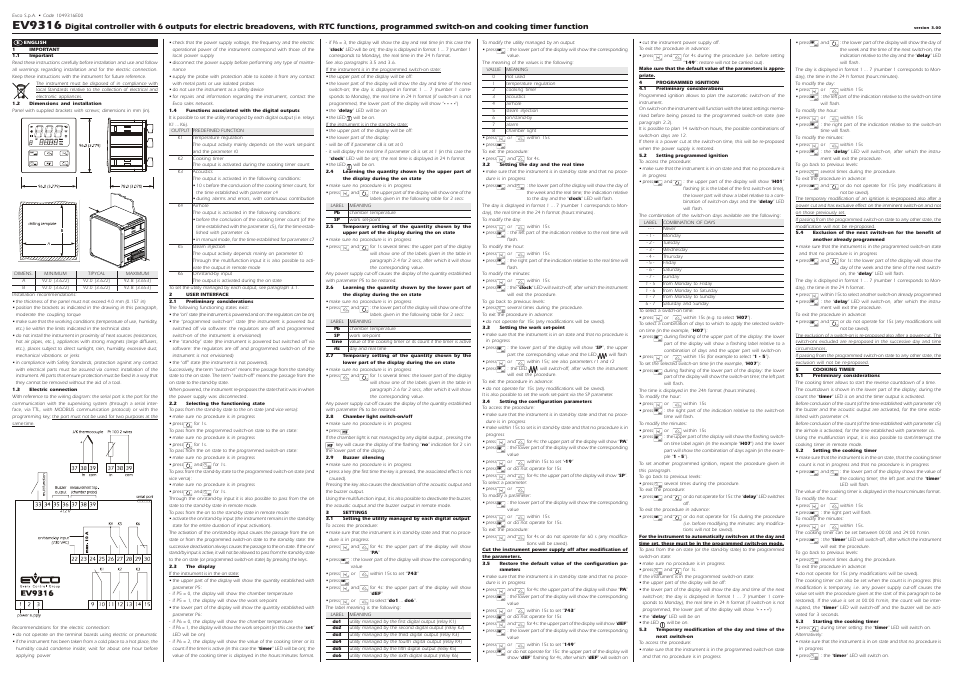 EVCO EV9316J9 User Manual | 2 pages