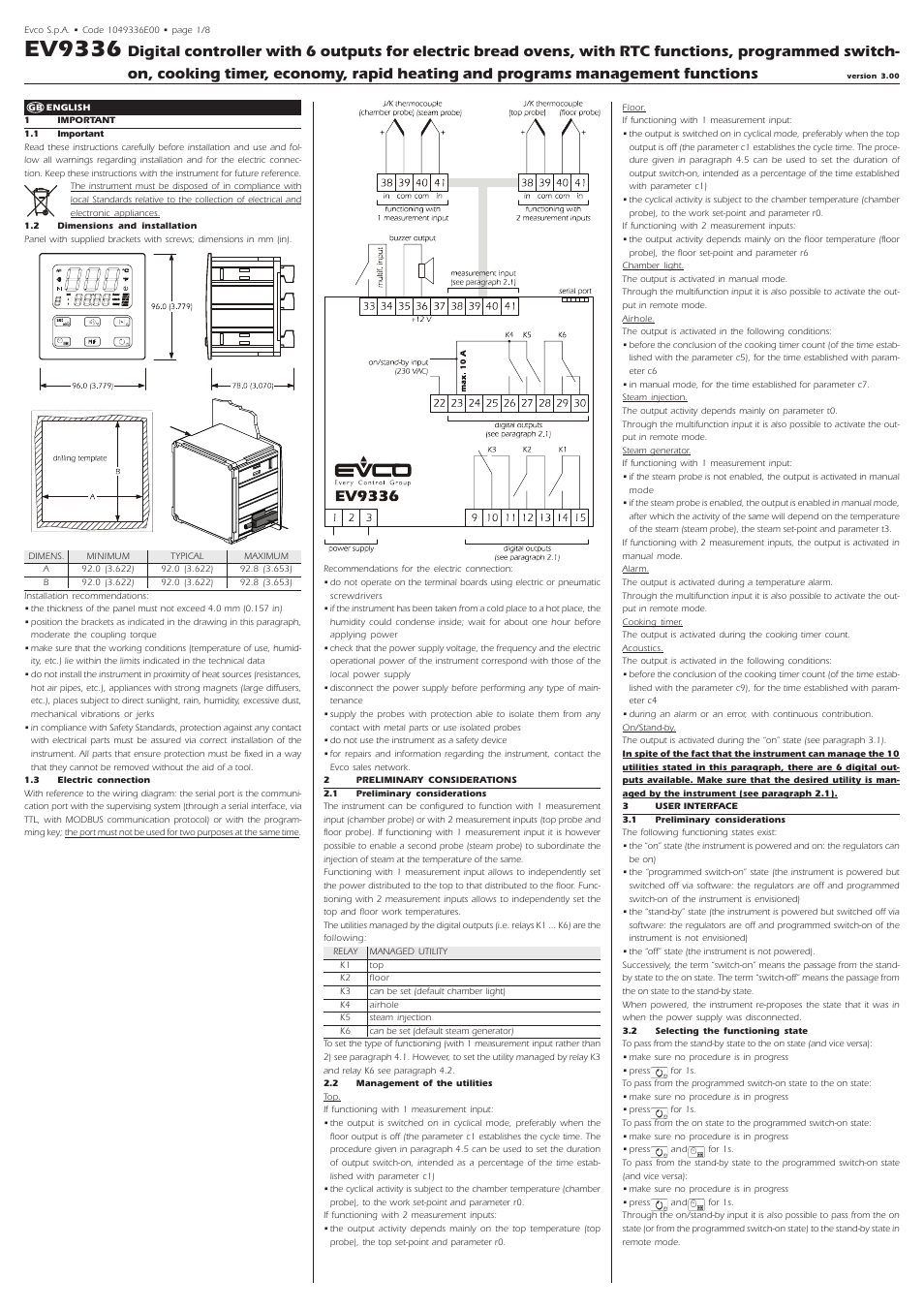 EVCO EV9336J9 User Manual | 8 pages