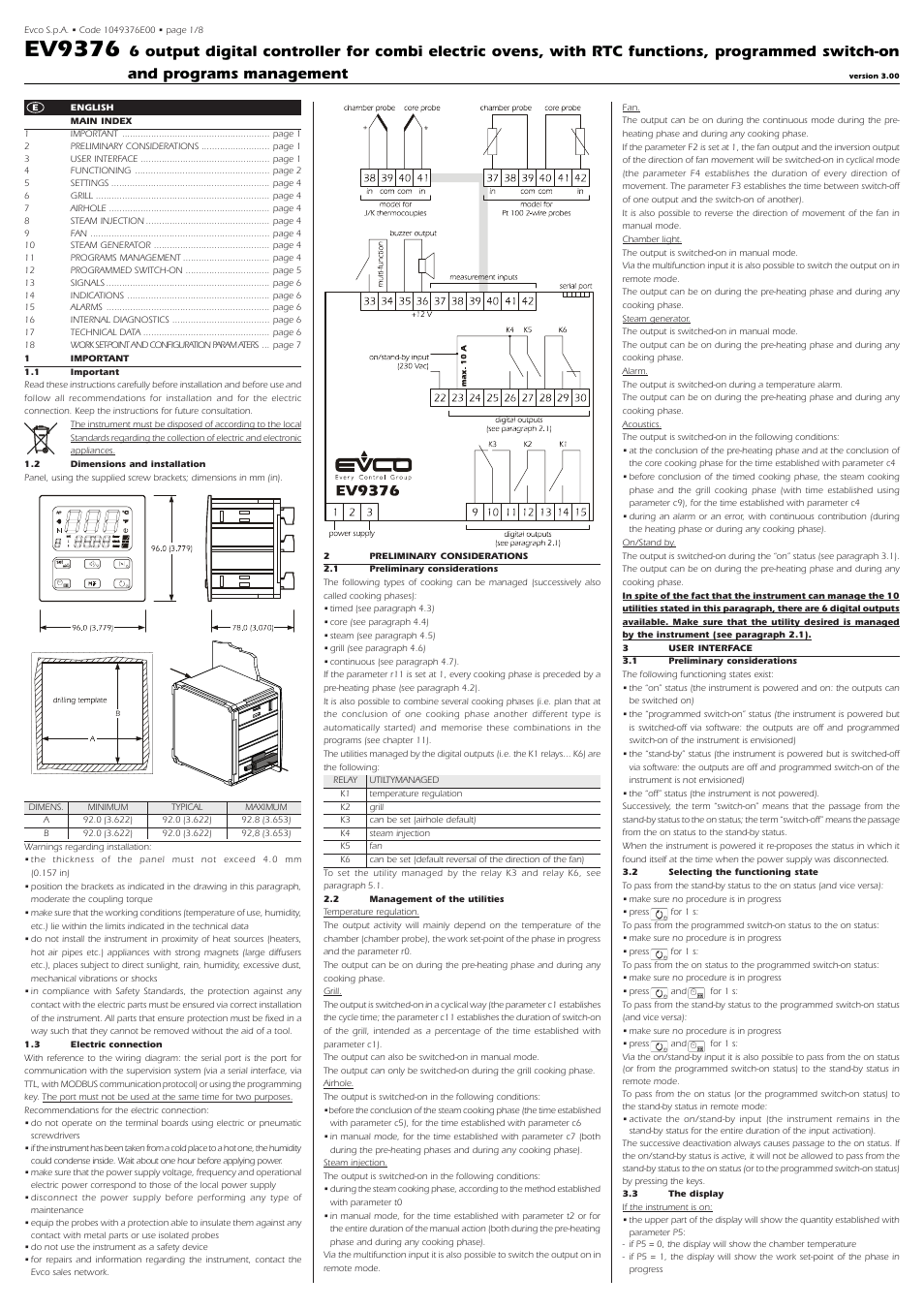 EVCO EV9376J9 User Manual | 8 pages