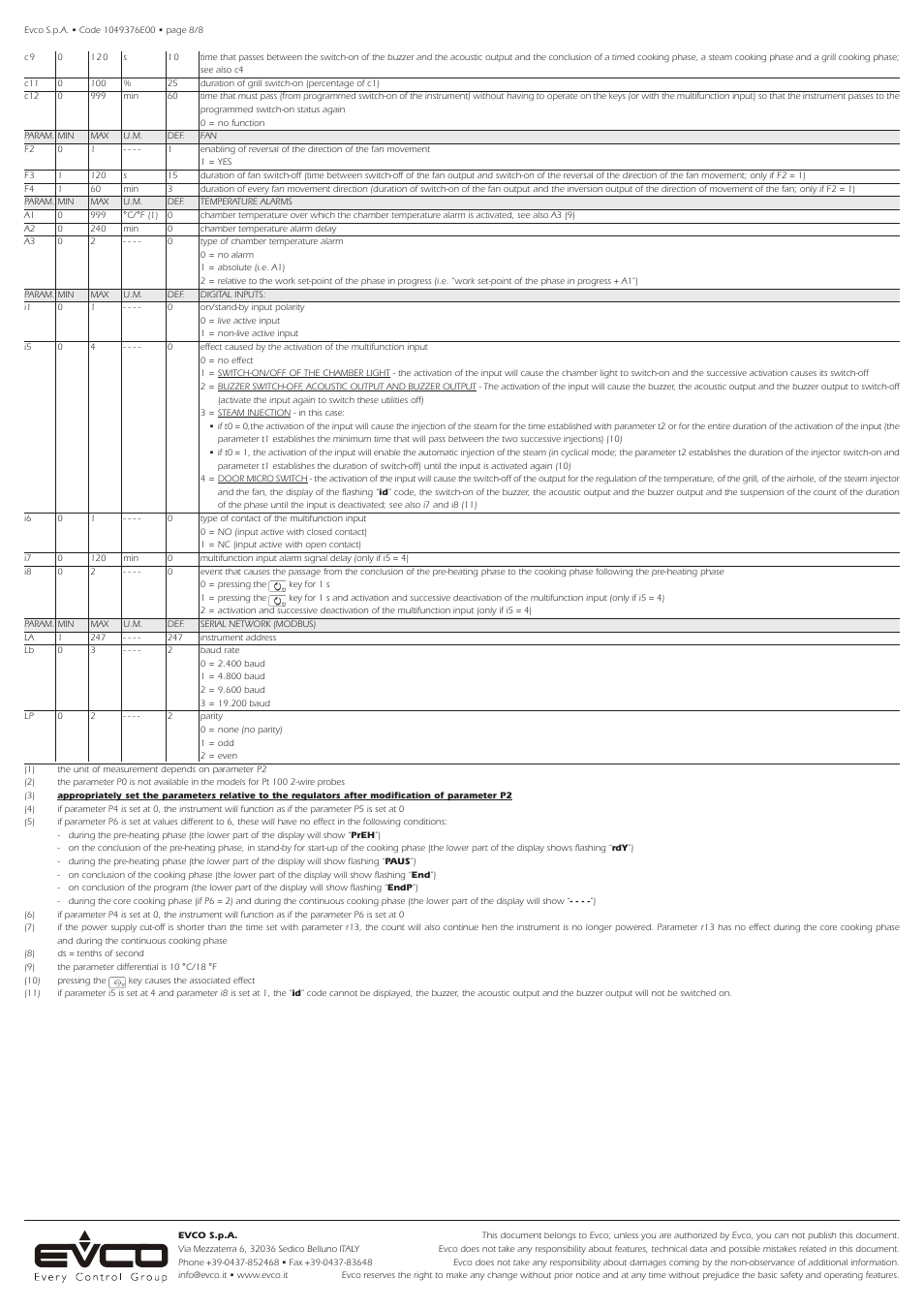 EVCO EV9376J9 User Manual | Page 8 / 8