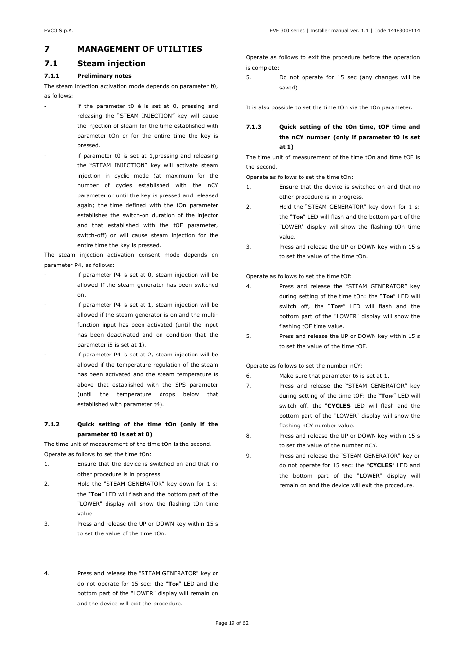 7management of utilities 7.1 steam injection | EVCO EVF328J9 User Manual | Page 19 / 62