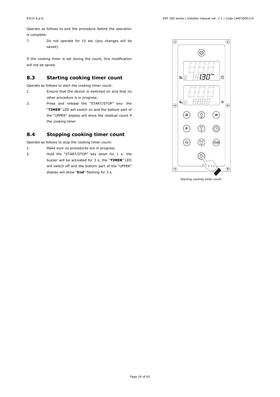 3 starting cooking timer count, 4 stopping cooking timer count | EVCO EVF328J9 User Manual | Page 24 / 62