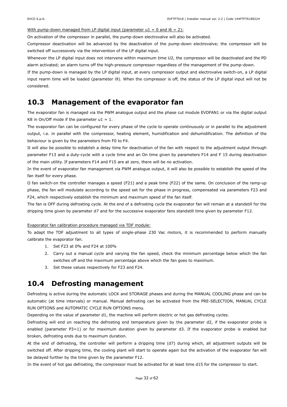 3 management of the evaporator fan, 4 defrosting management | EVCO EVFTFT618N7U User Manual | Page 32 / 62