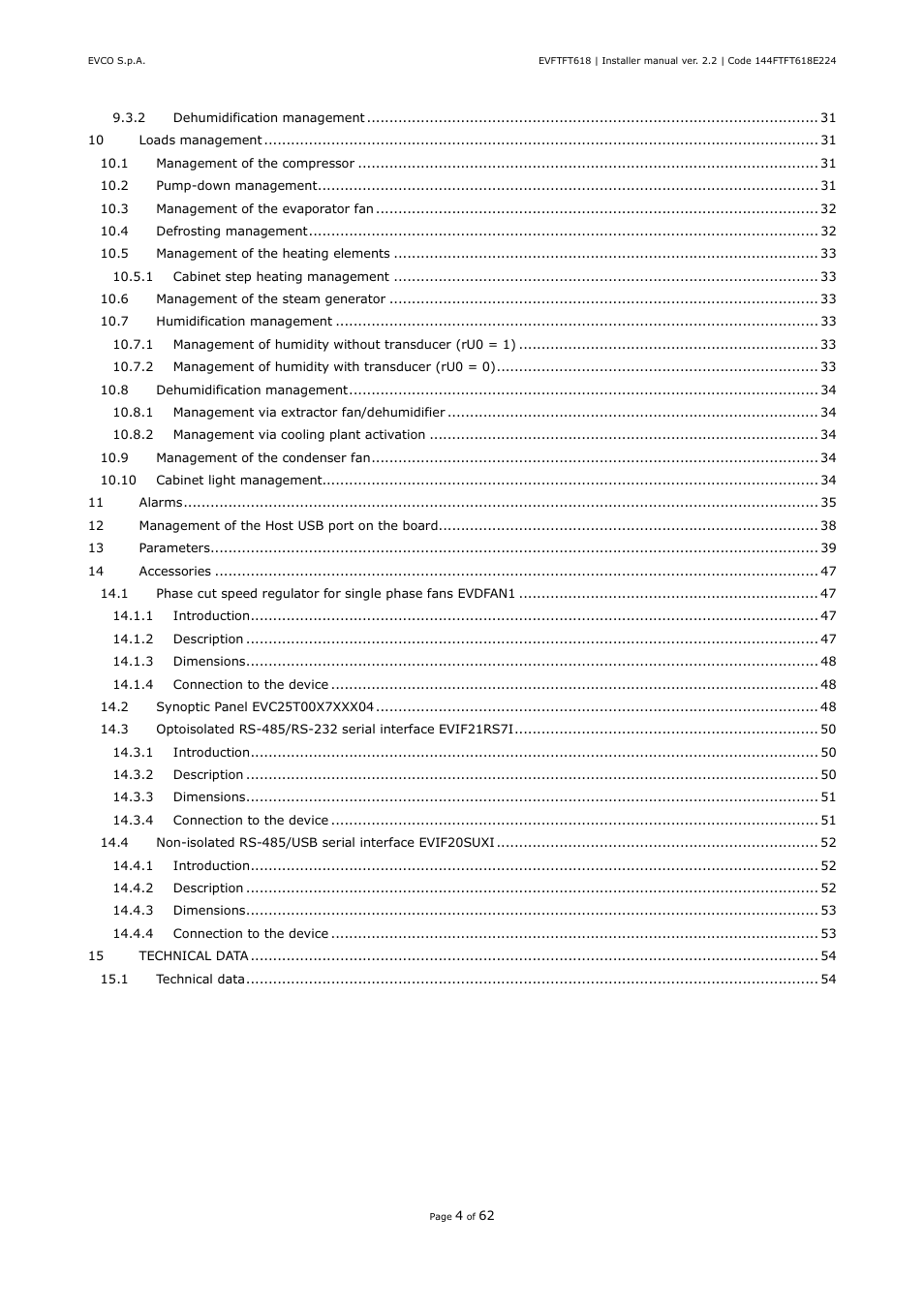 EVCO EVFTFT618N7U User Manual | Page 4 / 62