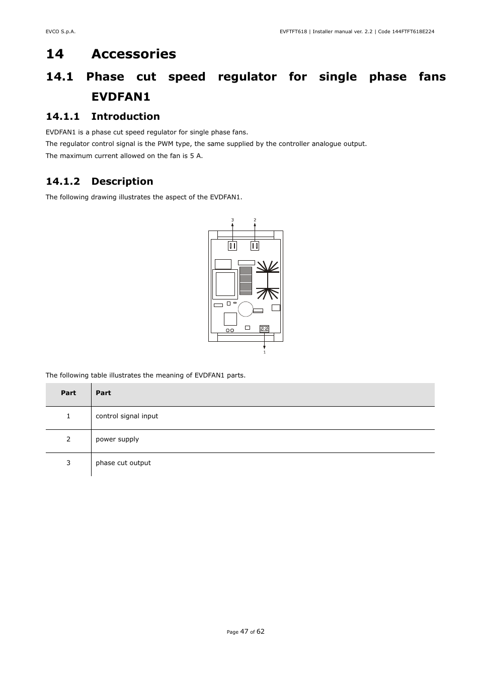 14 accessories, 1 introduction, 2 description | EVCO EVFTFT618N7U User Manual | Page 47 / 62