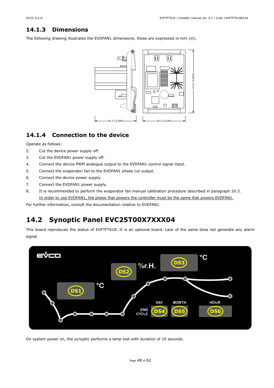3 dimensions, 4 connection to the device | EVCO EVFTFT618N7U User Manual | Page 48 / 62