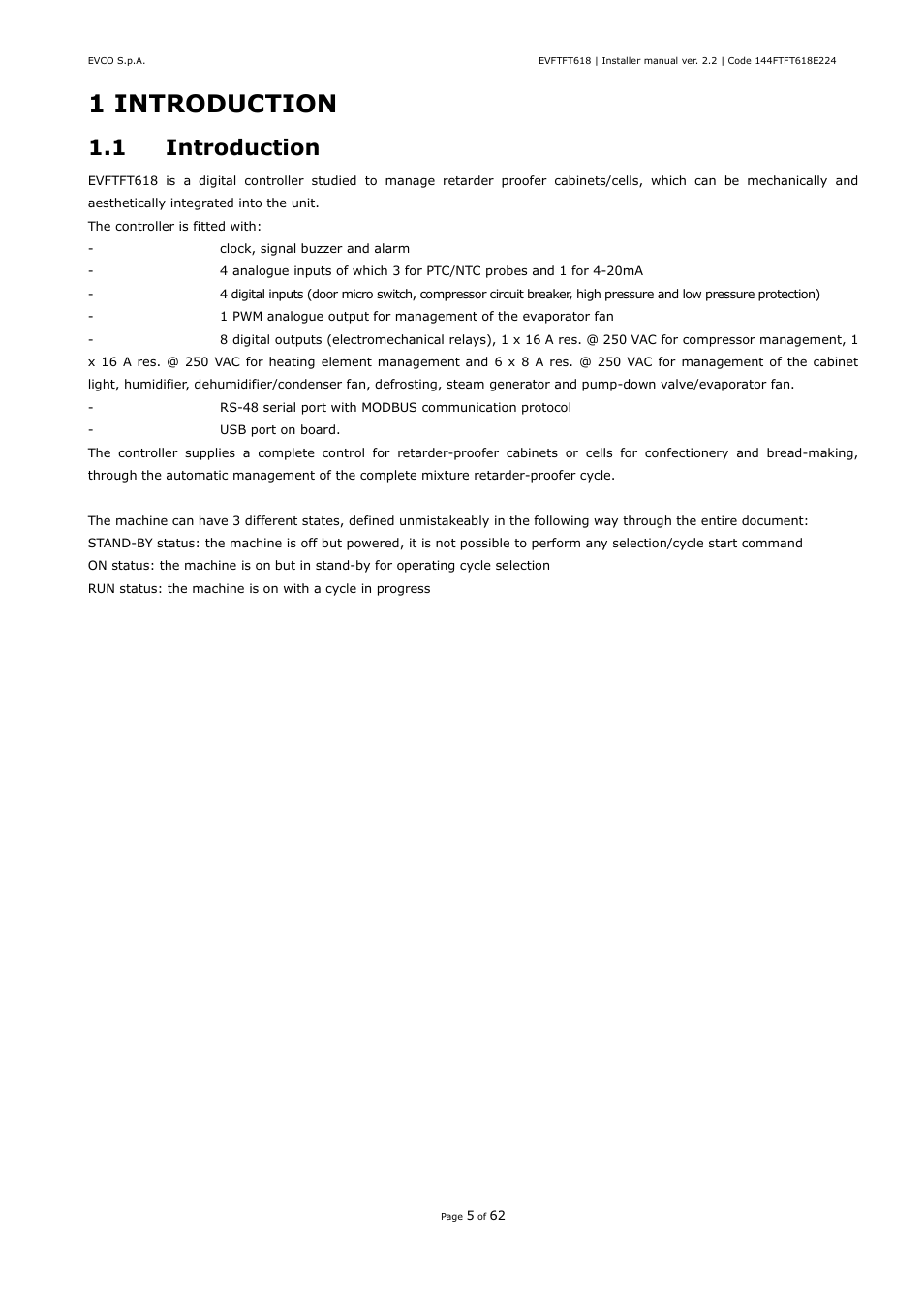 1 introduction | EVCO EVFTFT618N7U User Manual | Page 5 / 62
