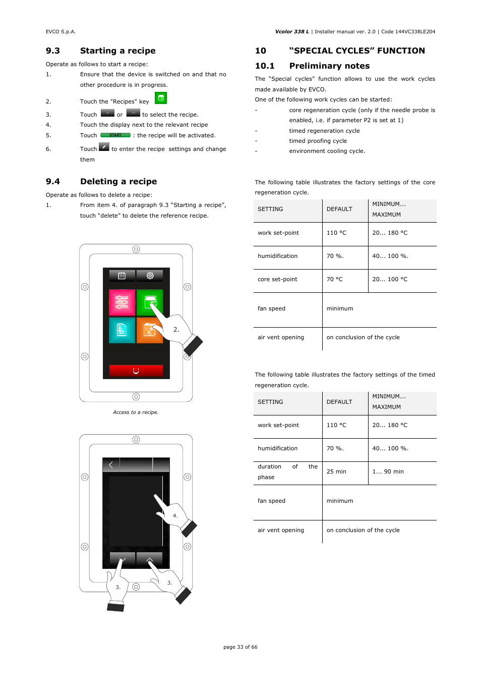 3 starting a recipe, 4 deleting a recipe | EVCO EVCLC33DJ2 User Manual | Page 33 / 66
