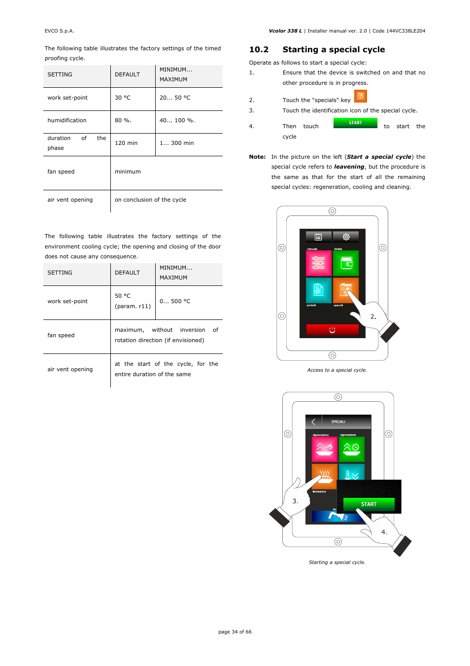 2 starting a special cycle | EVCO EVCLC33DJ2 User Manual | Page 34 / 66