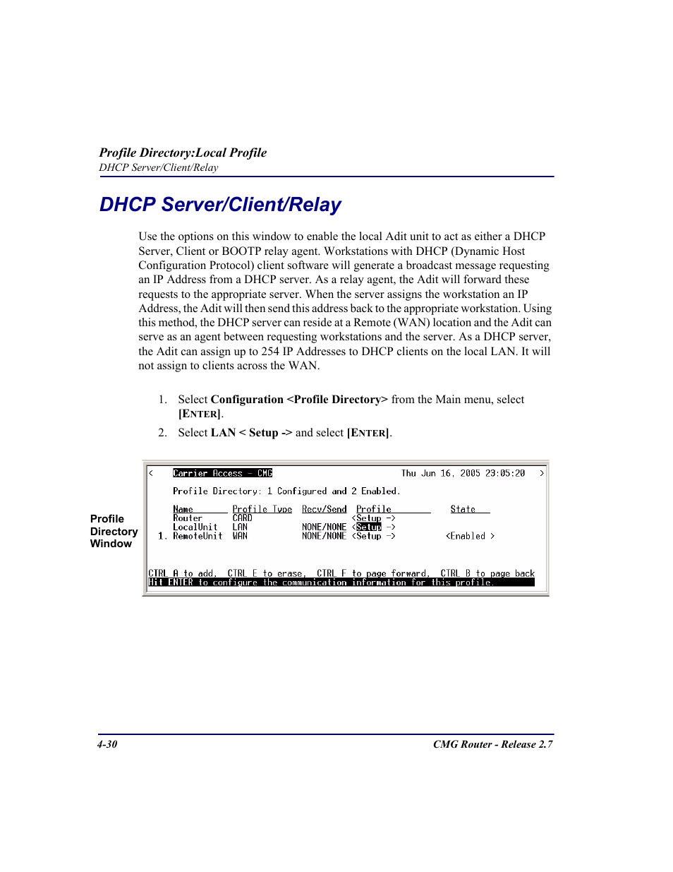 Dhcp server/client/relay, Dhcp server/client/relay -30 | Carrier Access CMG Router User Manual | Page 116 / 296
