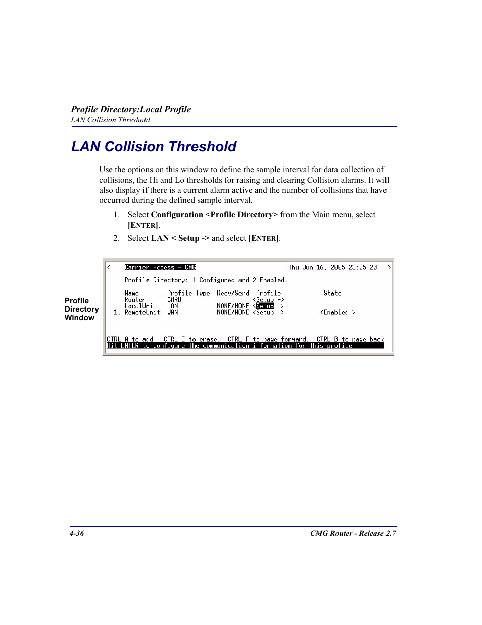 Lan collision threshold, Lan collision threshold -36 | Carrier Access CMG Router User Manual | Page 122 / 296