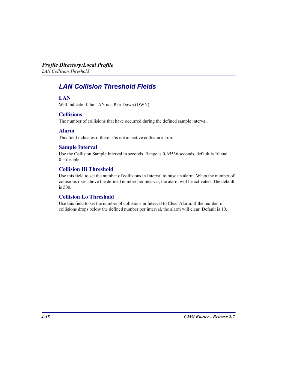 Lan collision threshold fields | Carrier Access CMG Router User Manual | Page 124 / 296