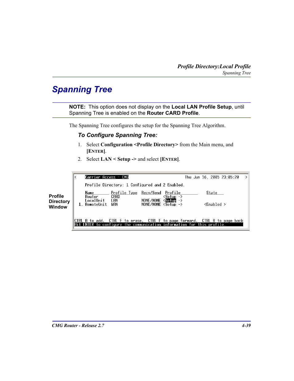 Spanning tree, Spanning tree -39 | Carrier Access CMG Router User Manual | Page 125 / 296