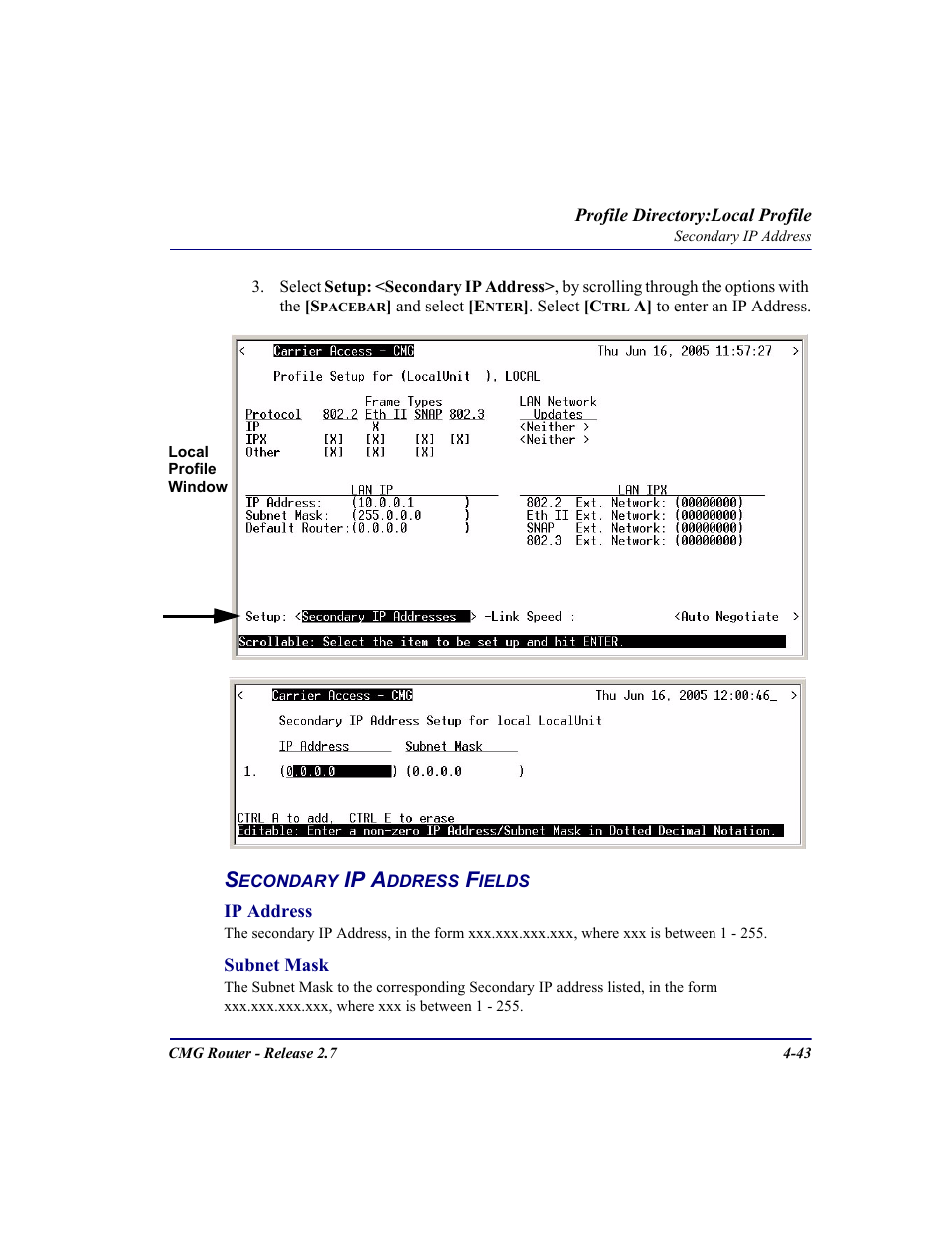 Ip a | Carrier Access CMG Router User Manual | Page 129 / 296