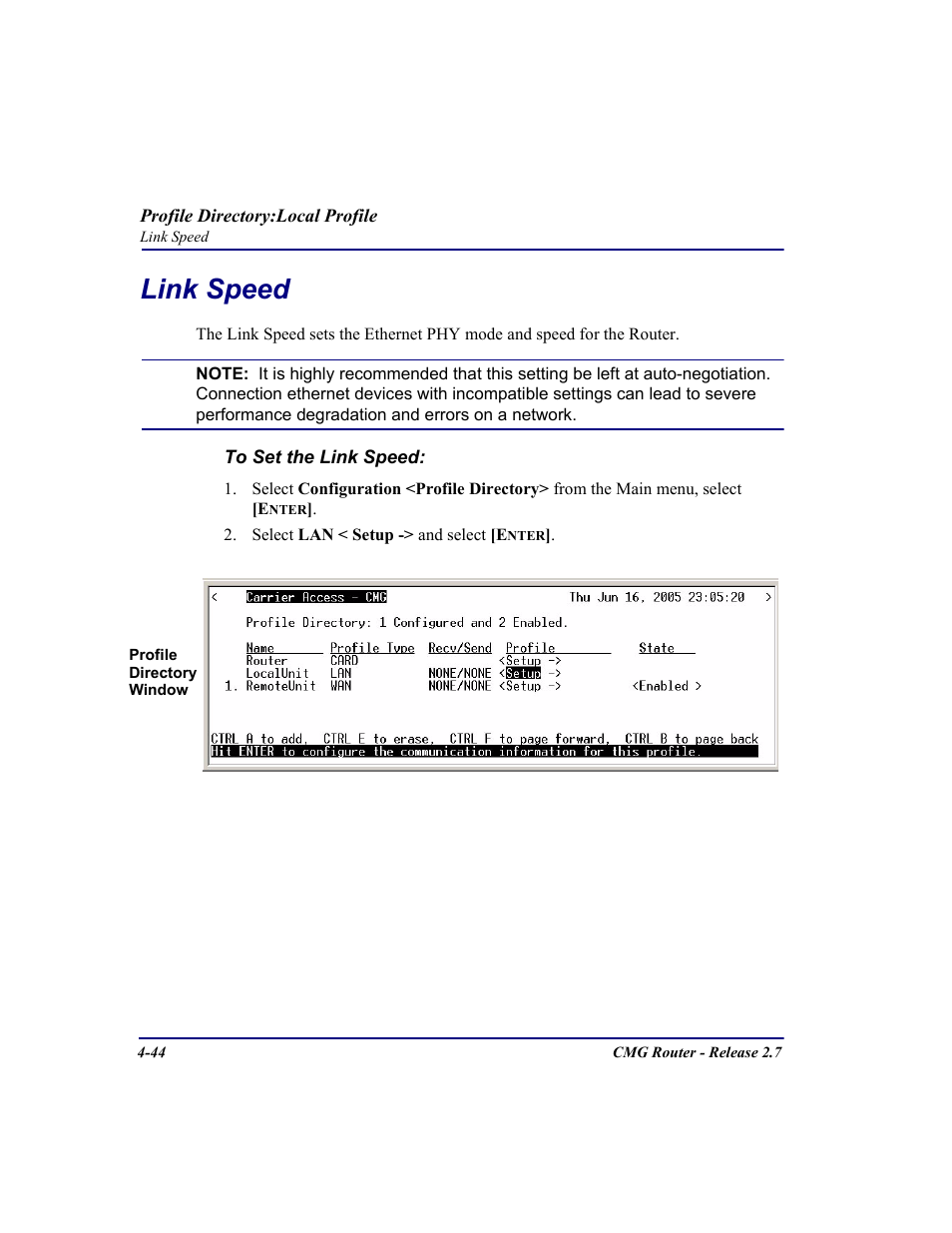 Link speed, Link speed -44 | Carrier Access CMG Router User Manual | Page 130 / 296