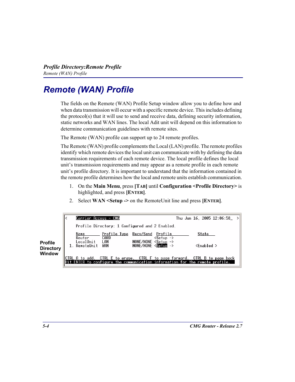 Remote (wan) profile, Remote (wan) profile -4 | Carrier Access CMG Router User Manual | Page 136 / 296