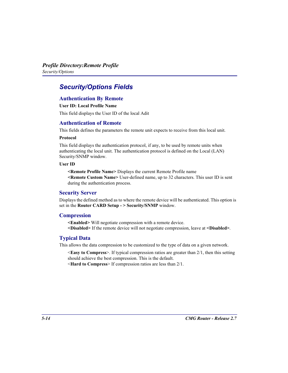 Security/options fields | Carrier Access CMG Router User Manual | Page 146 / 296