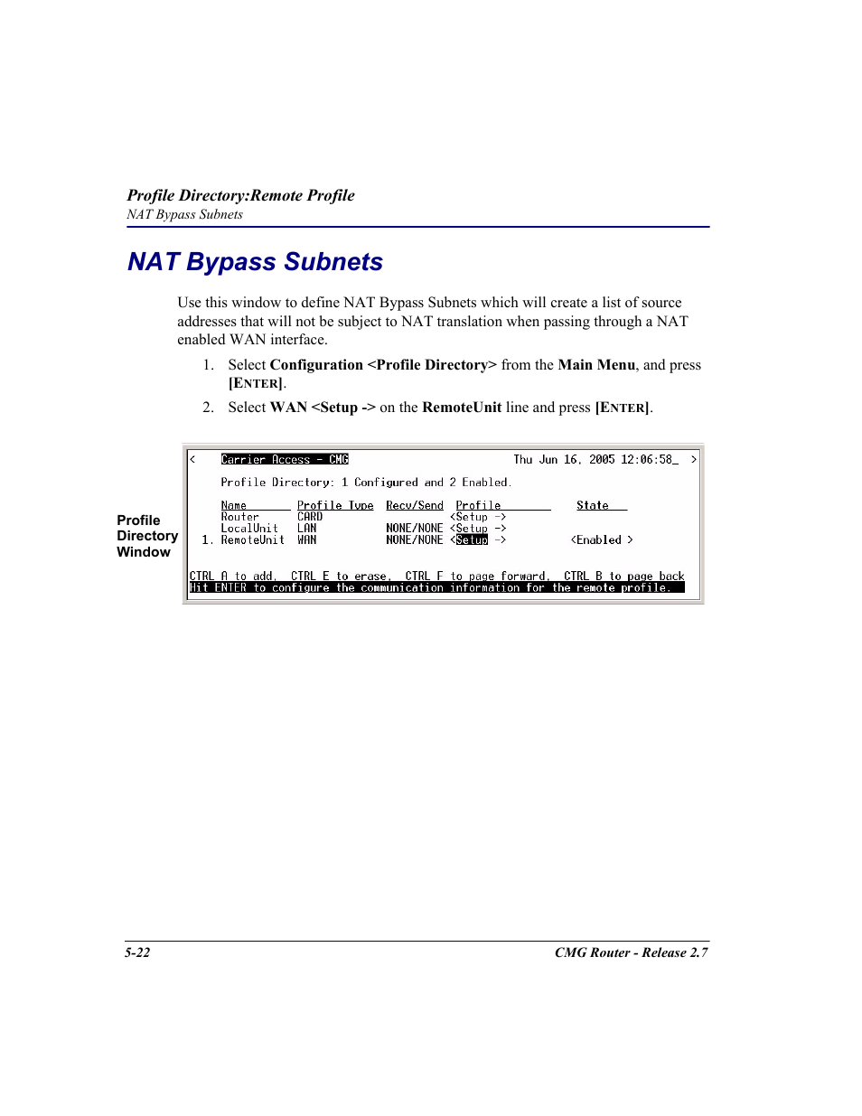 Nat bypass subnets, Nat bypass subnets -22 | Carrier Access CMG Router User Manual | Page 154 / 296