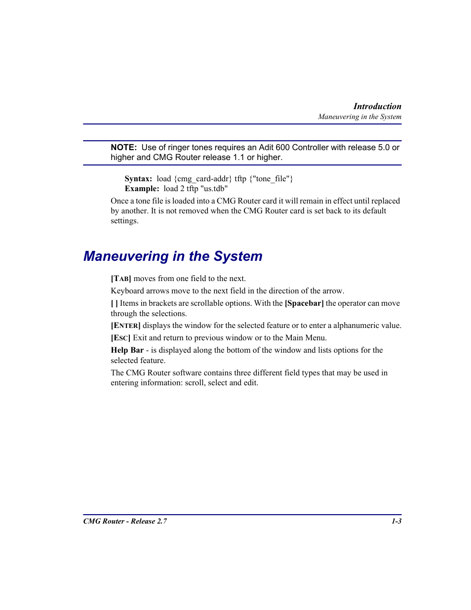 Maneuvering in the system, Maneuvering in the system -3 | Carrier Access CMG Router User Manual | Page 17 / 296