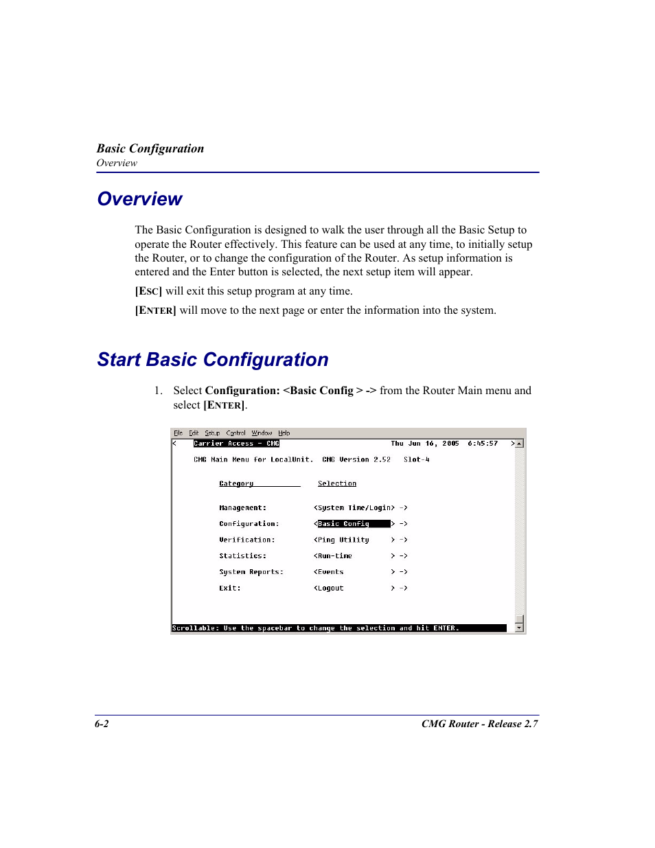 Overview, Start basic configuration, Overview -2 start basic configuration -2 | Carrier Access CMG Router User Manual | Page 176 / 296