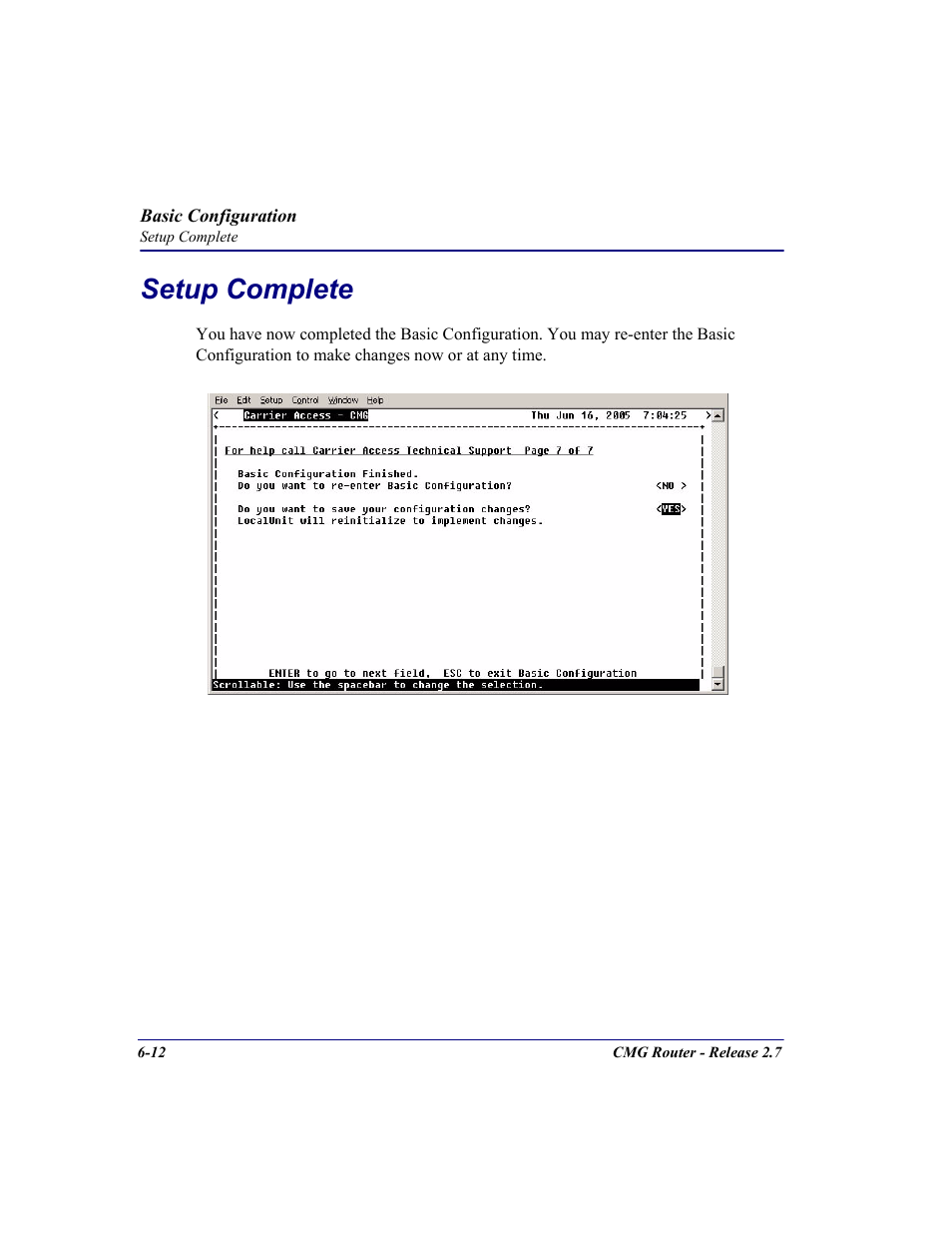 Setup complete, Setup complete -12 | Carrier Access CMG Router User Manual | Page 186 / 296