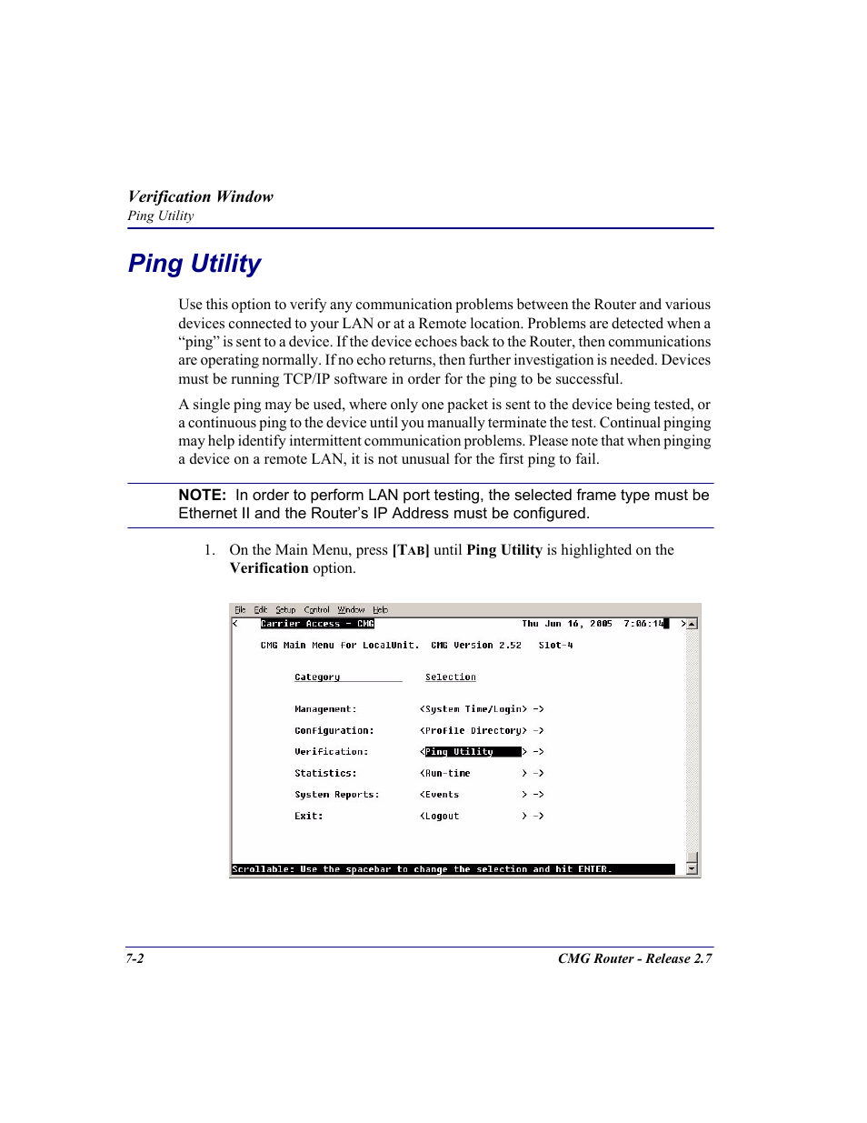 Ping utility, Ping utility -2 | Carrier Access CMG Router User Manual | Page 188 / 296