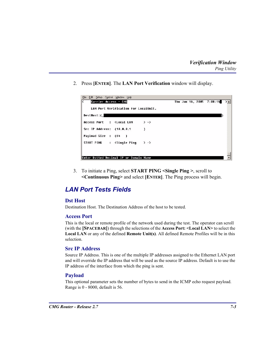 Lan port tests fields | Carrier Access CMG Router User Manual | Page 189 / 296