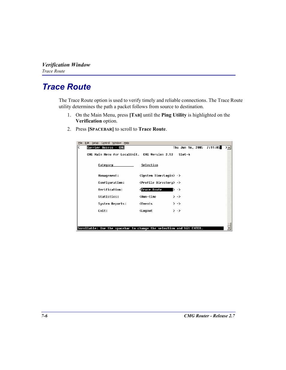 Trace route, Trace route -6 | Carrier Access CMG Router User Manual | Page 192 / 296