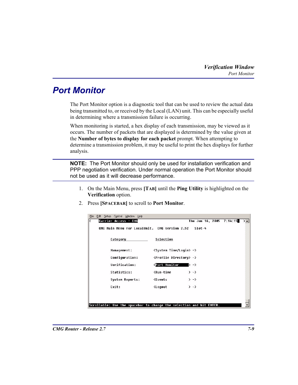 Port monitor, Port monitor -9 | Carrier Access CMG Router User Manual | Page 195 / 296
