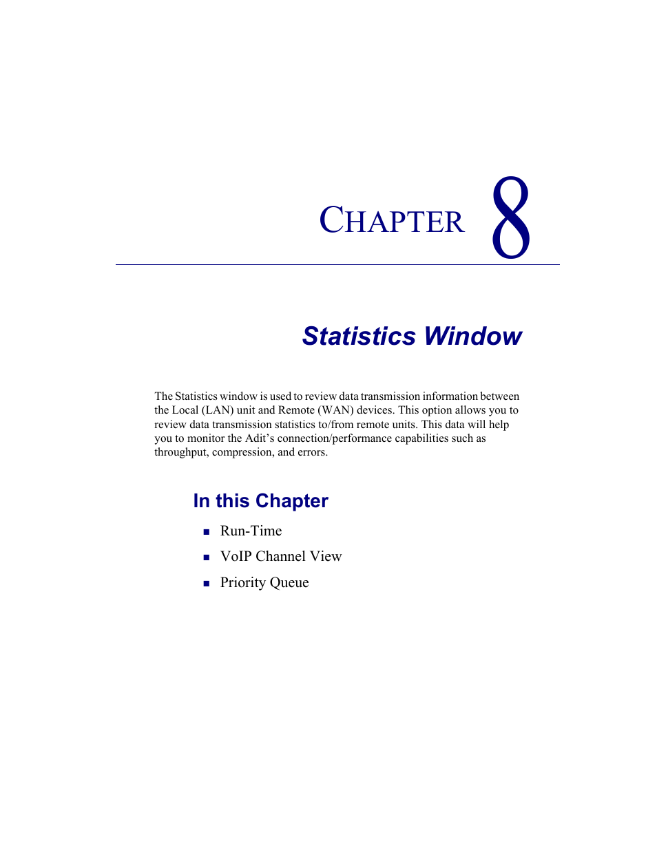 8–statistics window, Statistics window | Carrier Access CMG Router User Manual | Page 199 / 296