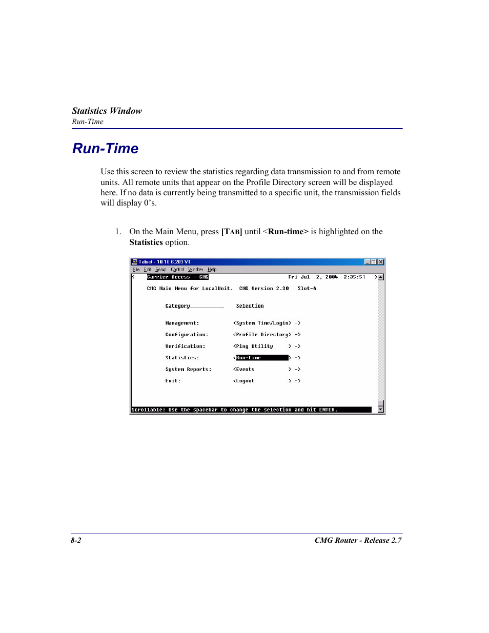 Run-time, Run-time -2 | Carrier Access CMG Router User Manual | Page 200 / 296