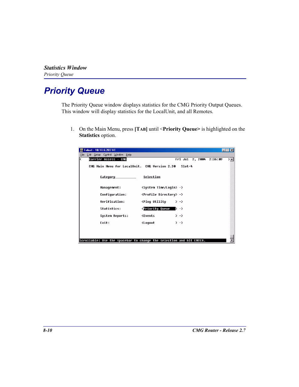 Priority queue, Priority queue -10 | Carrier Access CMG Router User Manual | Page 208 / 296