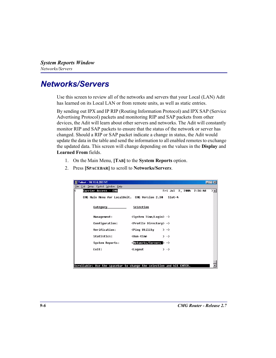 Networks/servers, Networks/servers -6 | Carrier Access CMG Router User Manual | Page 216 / 296