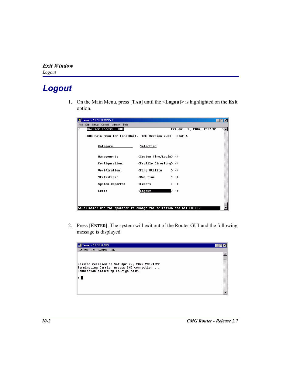 Logout, Logout -2 | Carrier Access CMG Router User Manual | Page 224 / 296