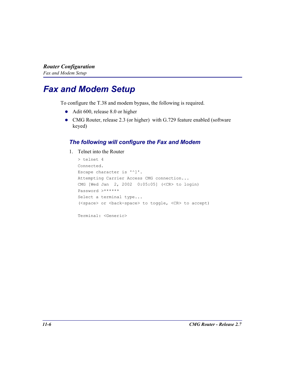 Fax and modem setup, Fax and modem setup -6 | Carrier Access CMG Router User Manual | Page 232 / 296