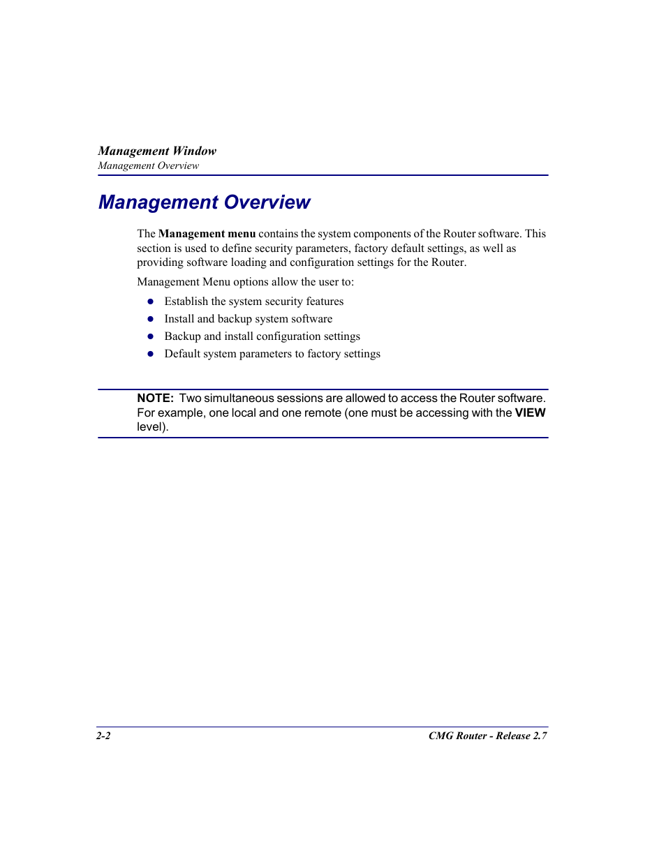 Management overview, Management overview -2 | Carrier Access CMG Router User Manual | Page 24 / 296