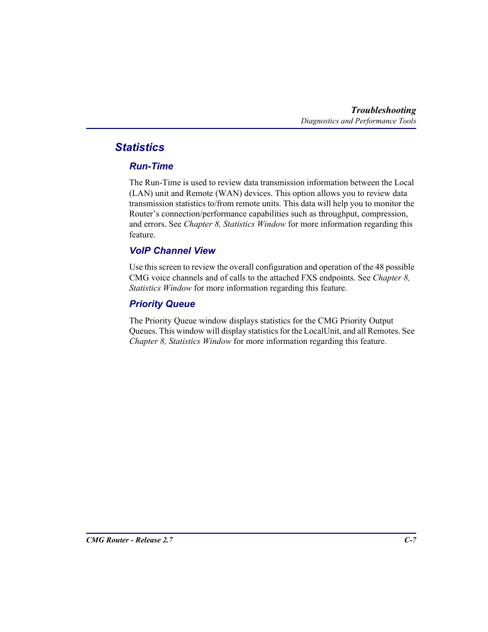 Statistics | Carrier Access CMG Router User Manual | Page 273 / 296