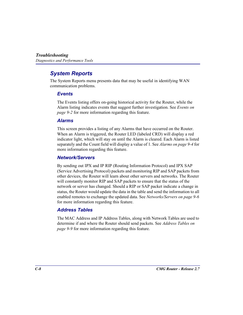 System reports | Carrier Access CMG Router User Manual | Page 274 / 296