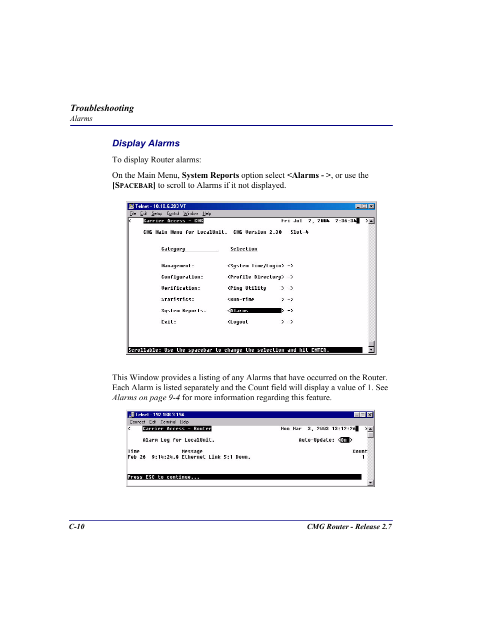 Carrier Access CMG Router User Manual | Page 276 / 296